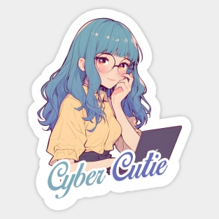 Cartoon girl with laptop Sticker